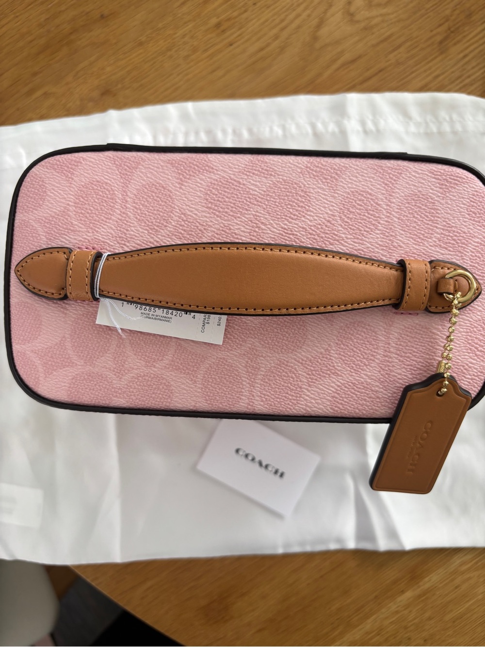 Coach Pink Signature Vanity Cosmetic Case with Tan Handle - Picture 10 of 10
